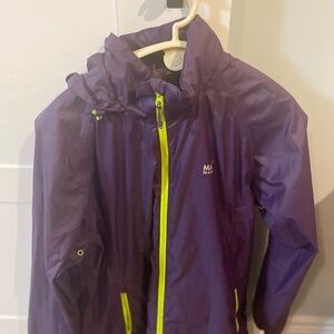 Kids Purple Hooded Rain Jacket with Lime Trim